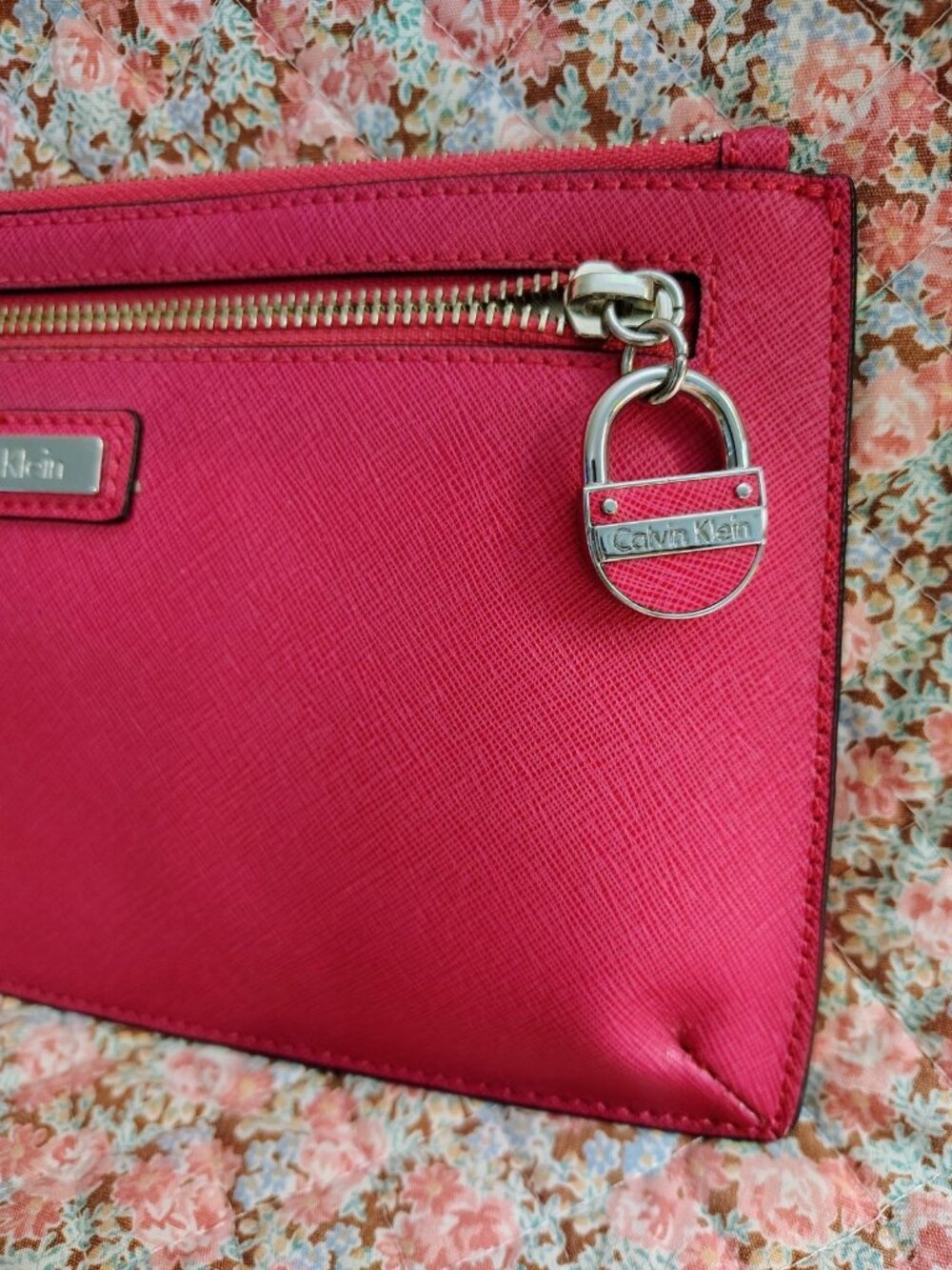 NWOT Calvin Klein Hot Pink Clutch With Strap And Lock Charm